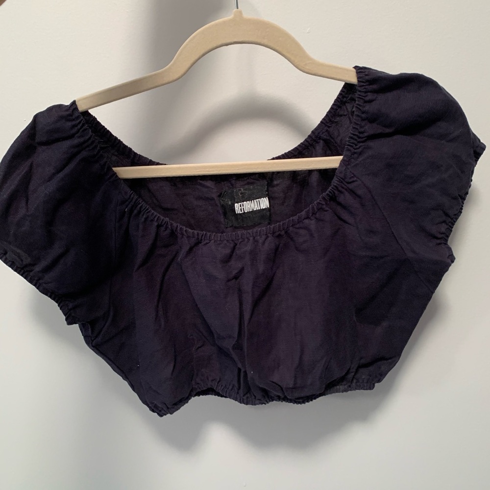 Navy Cropped Reformation Blouse
